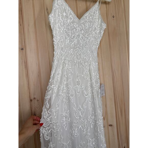 NWT Lulus Everlasting Passion White Sequin Beaded Backless Maxi Dress Bride XXS - Picture 5 of 12